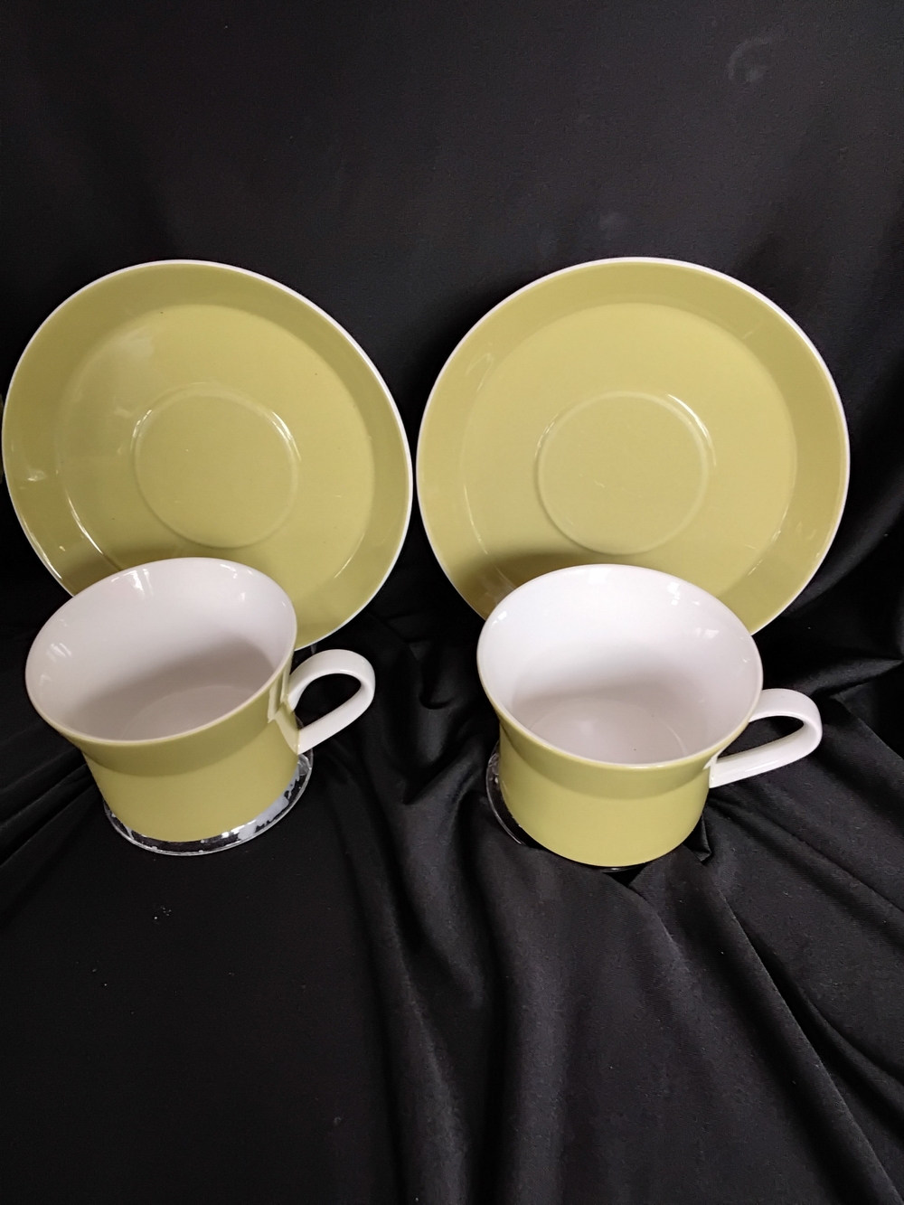 Set 2 Cup And Saucer Mikasa Lime Yellow Ceramic